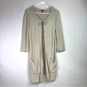 J Jill Long Silk Blend Cream Cardigan with Front Pockets Size Medium OO0787